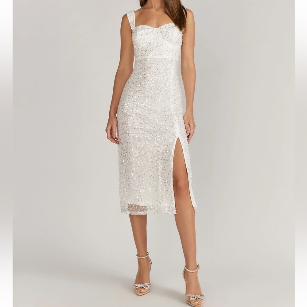 Just Me White Sequin Midi Sheath Dress with Side Slit